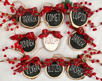 Reindeer Names Ornaments, Wood Slice, Christmas Ornaments, Farmhouse, Christmas Decor, Rudolph,
