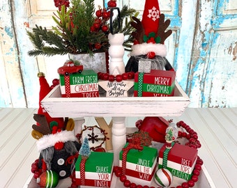 Christmas Tier Tray Decor, Christmas Mini Books, Merry Christmas, Reindeer, Christmas Gnomes, Santa Tier Tray, Christmas Decor