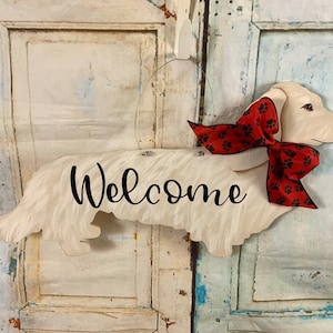 Long Haired Dachshund Door Hanger, English Cream Dachshund, Blonde Dachshund, Dachshund Gift, Dachshund Art, Christmas Gift, Door Hanger