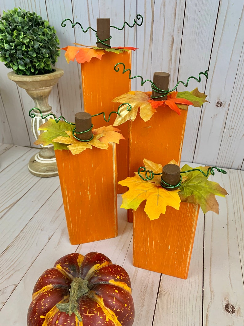 Fall Pumpkin Decor Fall Wood Blocks Pumpkin Wooden Blocks Etsy