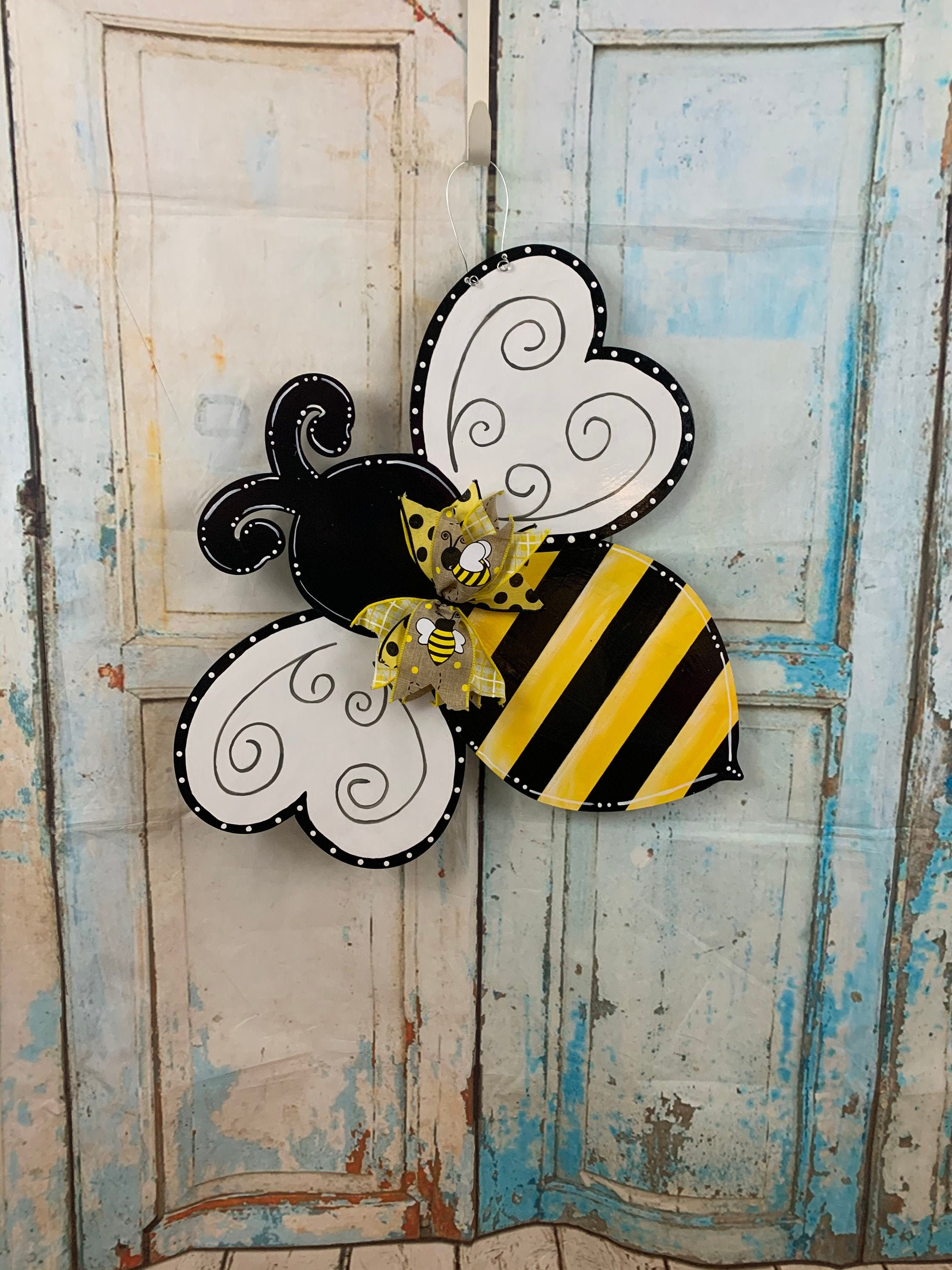 Bumble Bee Gnomes Door Sign Bee Gifts Yellow & Black Wood Door Hanger Bee