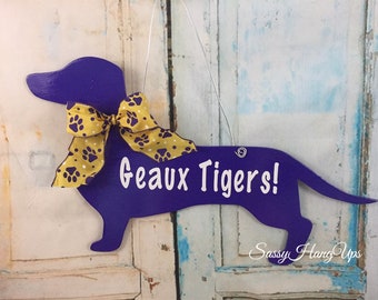 LSU Dachshund Door Hanger, LSU  Tigers, Door Hanger, Dachshund, Welcome Sign, Louisiana, Bayou,  Dachshund Gift, LSU gift, Christmas Gift