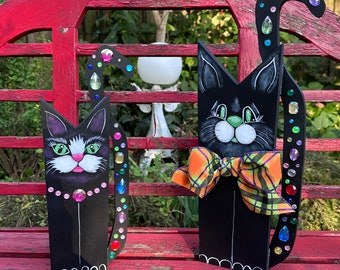Stand Alone Cat, Halloween Cat, Chunky Wood Cat, Cat Figurine, Black Cat, Halloween Decor, Halloween Black Cat, Fall Cat Decor, Cat Lover