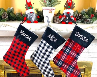 Personalized Christmas Stockings, Farmhouse Christmas Stockings, Plaid Christmas Stockings, Farmhouse Stockings, Buffalo Check Stockings