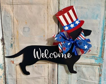 Patriotic Dachshund Door Hanger, Patriotic Door Hanger, Dachshund Door Hanger, Dachshund Gift, Dachshund Christmas Gift, America, Patriotic