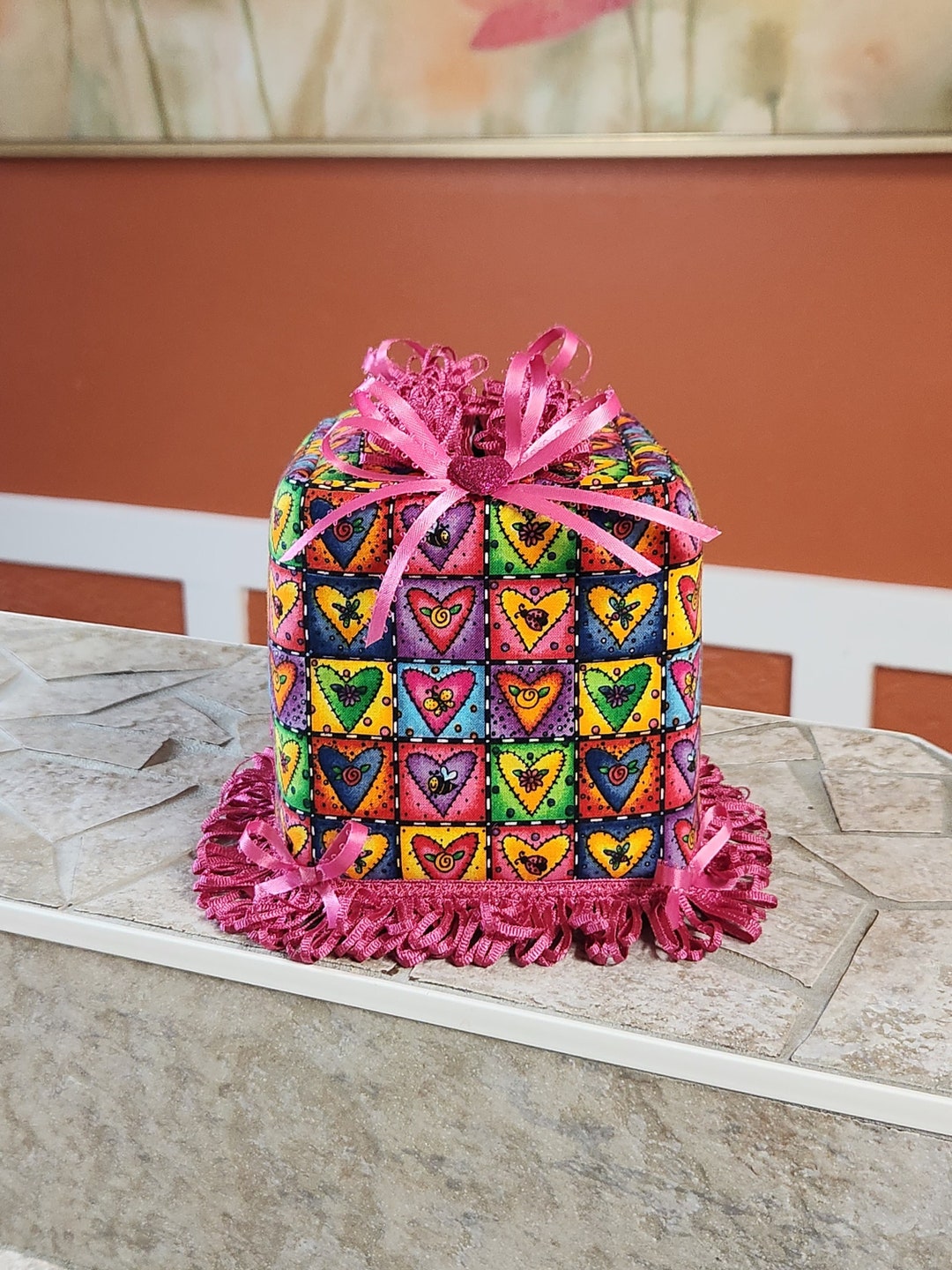 Handmade Hearts Fabric Tissue Box Cover: Pink Frilly Trim & Bows - Etsy