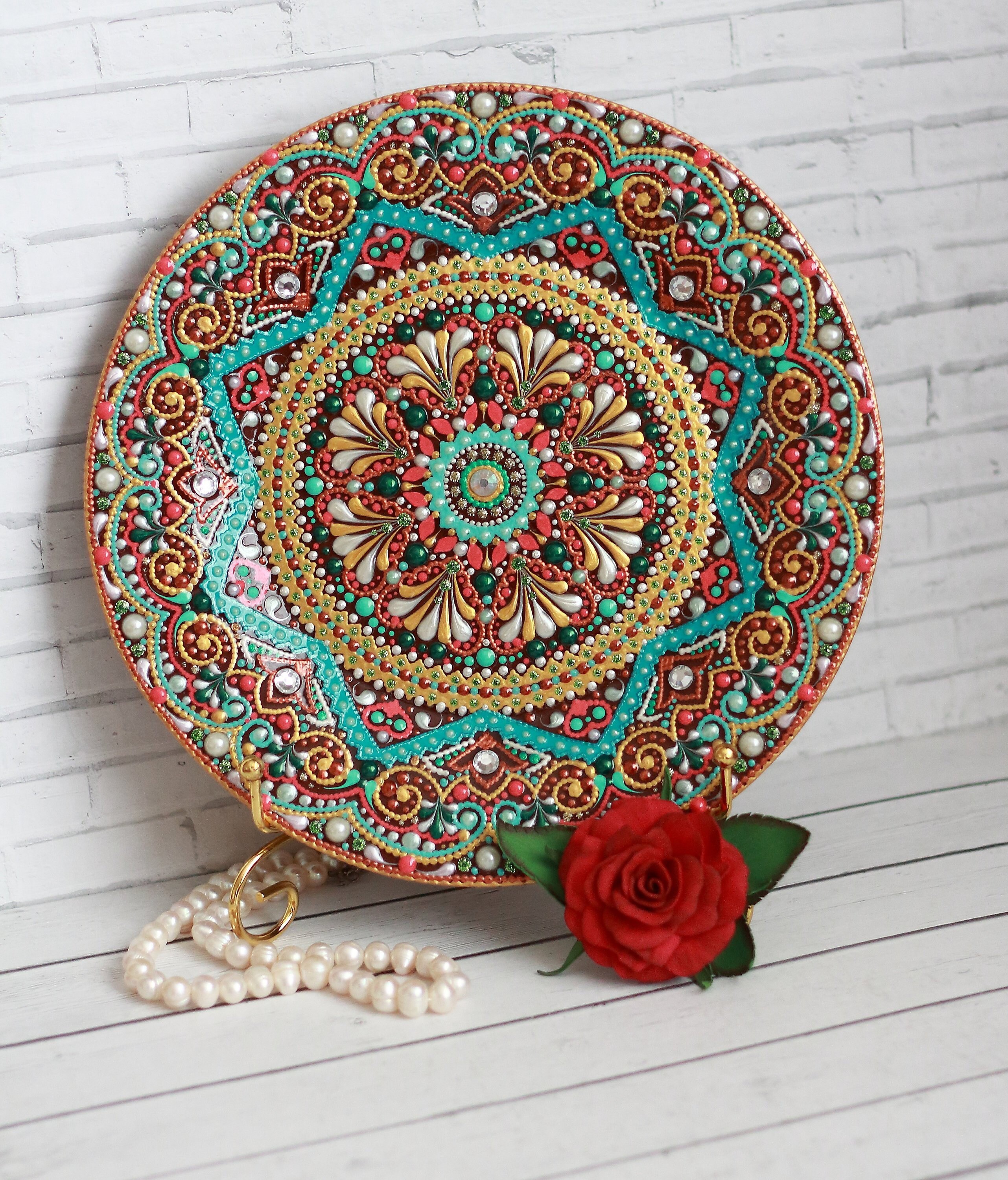 MAKE to ORDER/ Decorative glass plate with hand painted boho Etsy