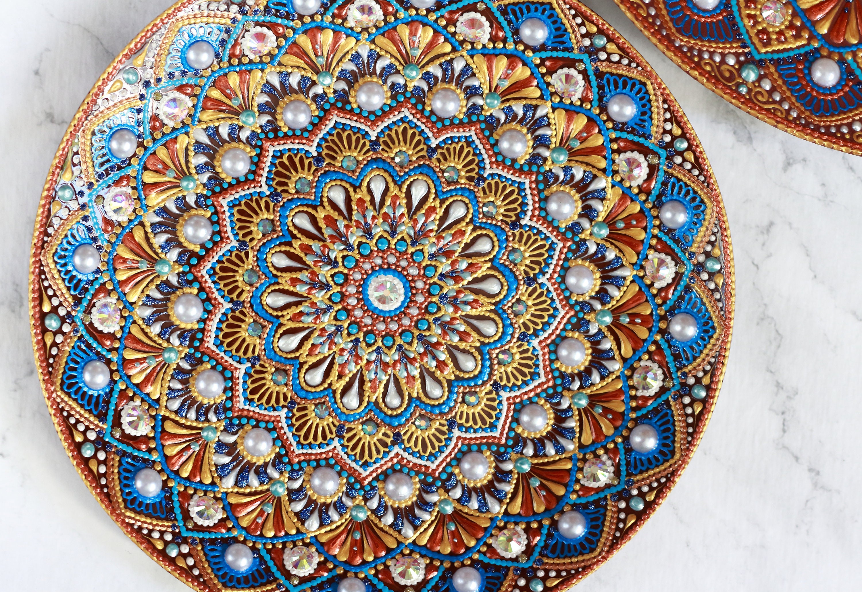 Braunes und blaues Glas bemalt dekorative Platte 23cm mit | Etsy