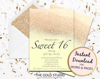 sweet 16 invitation white gold glitter sweet sixteen modern etsy