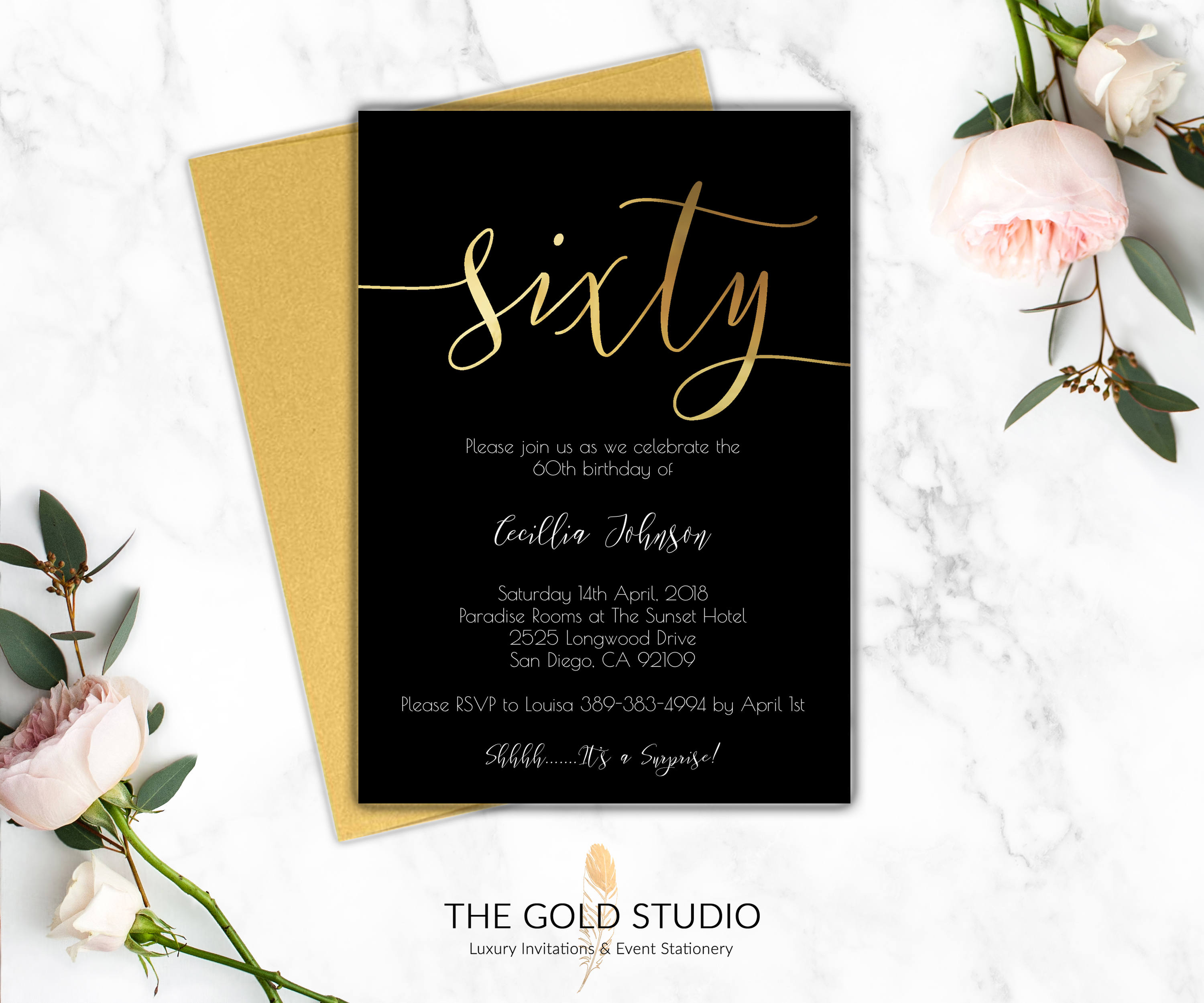 60th birthday invitations modern black gold printed invitations