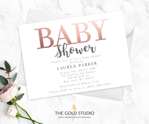 rose gold baby shower invitations