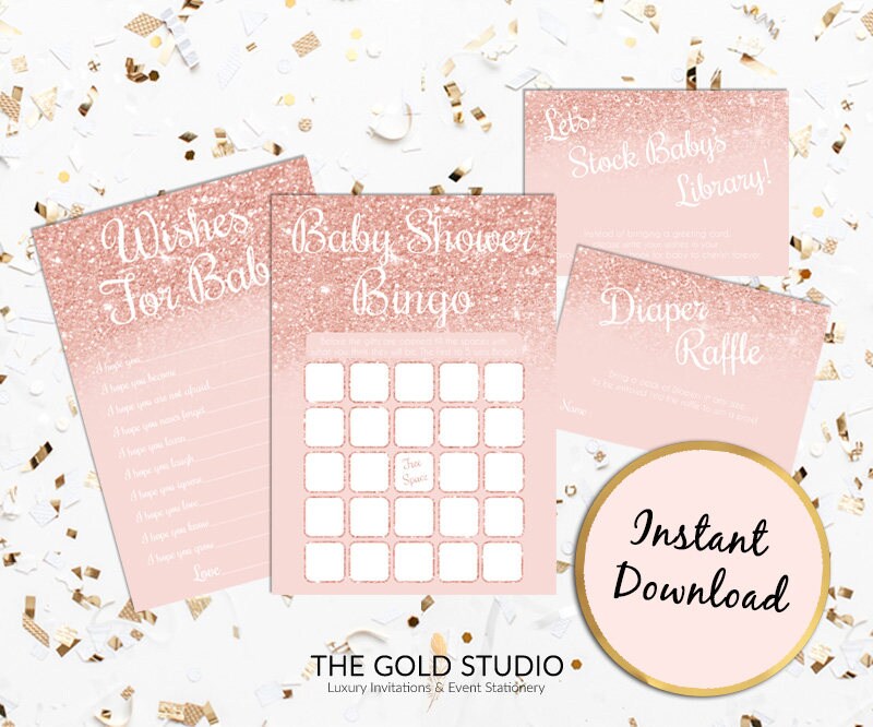 Rose Gold Baby Shower Games Pack Instant Download Baby Bingo Rose Gold Baby Shower Games Pack Instant Download Baby Bingo