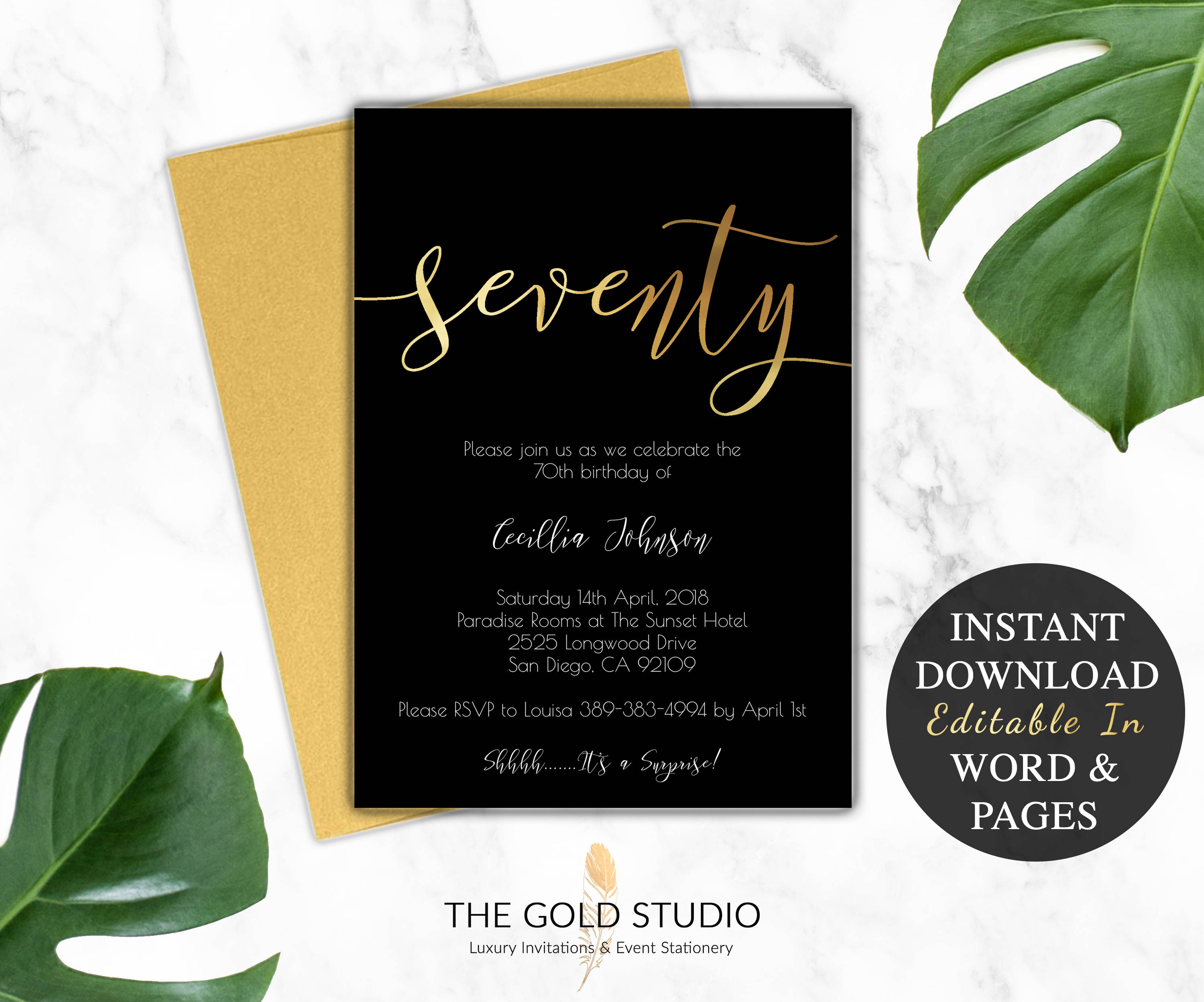 70th Birthday Invitation Instant Download DIY Editable Template 