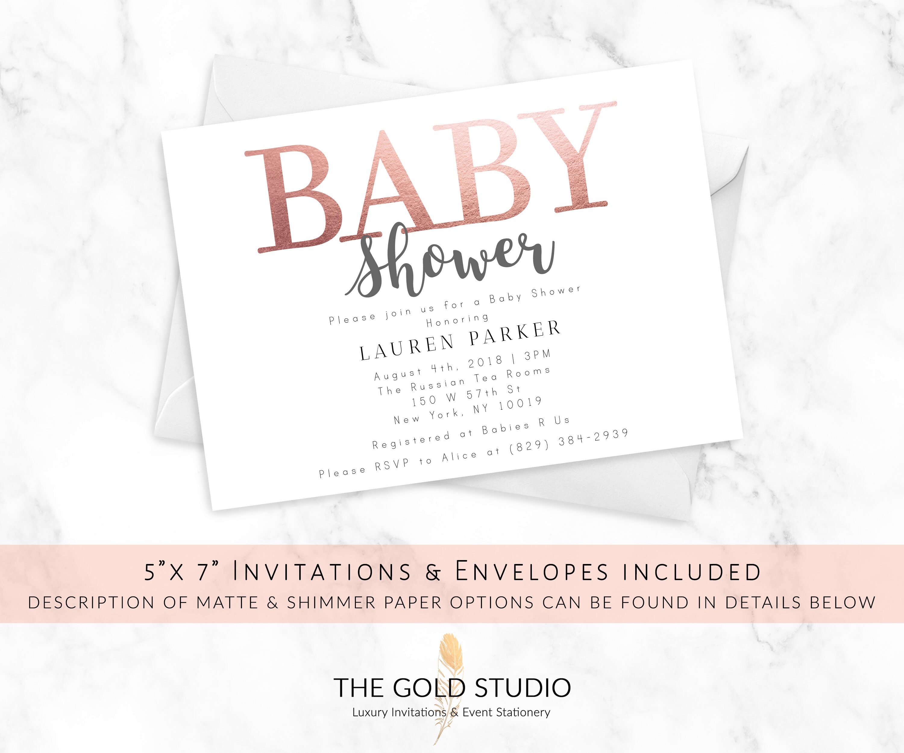 baby shower invitations rose gold