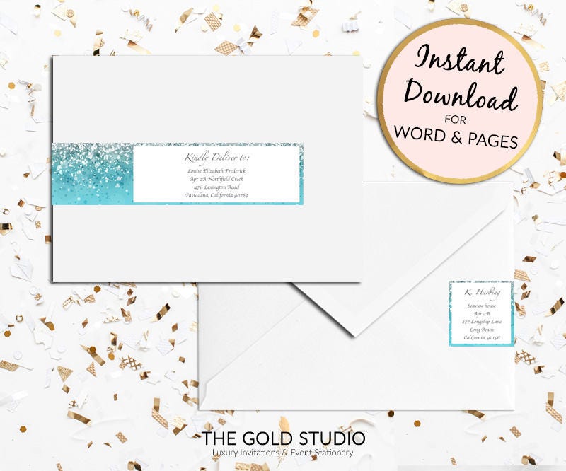 printable blue glitter return address labels envelope wrap address