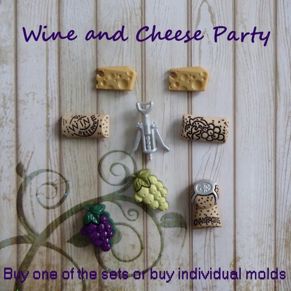 Silicone Mold DIY crafts Chocolate Candy Cupcake Topper Cake Decorations Fondant Polymer Clay Resin Champagne Cork Corkscrew Cheese Grapes