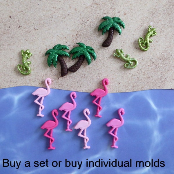 Silicone Mold DIY crafts Chocolate Candy Cupcake Topper Cake Decorations Fondant Polymer Clay Resin Flamingo Gecko Lizard Palm Tree