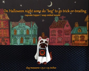 Trick or Treat Halloween Dog Ghost moule en silicone pour travaux manuels. Bonbons au chocolat, décorations pour cupcakes, fondant, pâte polymère