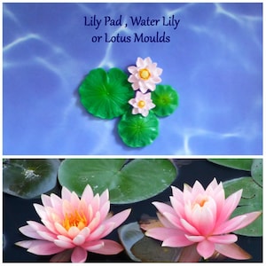 Water Lily, Lotus and Lily Pad Silicone Mold for DIY crafts. Chocolate Candy, Cupcake Topper Fondant Decorations. Polymer Clay, Resin