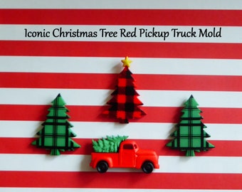 Silicone Mold DIY Crafts Chocolate Candy Cupcake Topper Sugar Cake Decorations Fondant Polymer Clay Resin Christmas Tree Red Pickup Truck