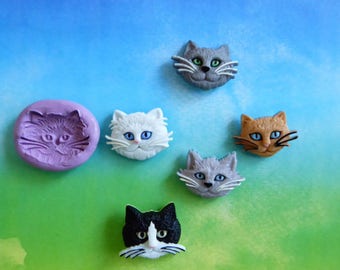 Cat Face or Head Silicone Molds for DIY crafts, Chocolate Candy, Cupcake Topper Cake Decorations. Fondant, Polymer Clay, Resin