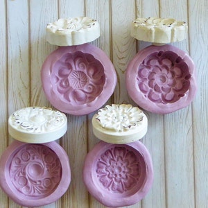 Silicone Mold DIY Crafts Chocolate Candy Cake Topper Decorations Fondant Polymer Clay Resin Soap Rosette Knob set of all 4 molds