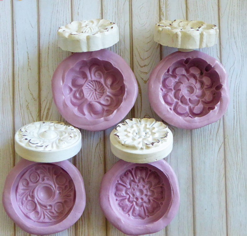 Silicone Mold DIY Crafts Chocolate Candy Cake Topper Decorations Fondant Polymer Clay Resin Soap Rosette Knob set of all 4 molds