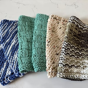 Hand Knit Cotton Dish Cloths - Set of 2 Kitchen Washcloths