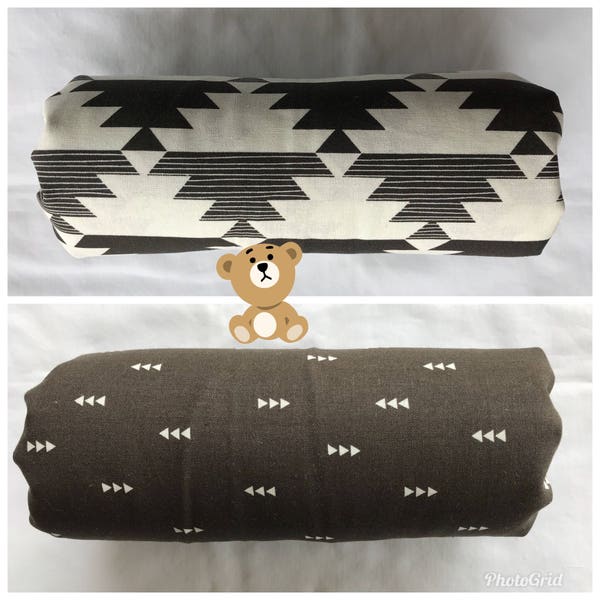 Reversible/Car Seat Arm Cushion/Pad/Girl/Boy/ Charcoal & Creme/Neutral/Baby Shower Gift