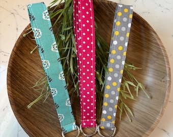 Fabric key wristlet fob, hand crafted, variety of colors