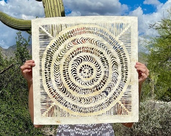 Handmade Mexican Amate Paper Wall Art – Large 23.5x23.5 Modern Mexican Art (Unframed)