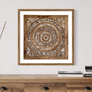 Large Mexican Handmade Amate Paper 23.5"sq (Frame Not Included) Traditional SQ Brown Circular Knotted Artisan Design Art