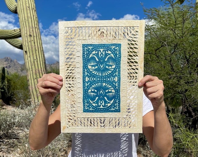 Featured listing image: Handmade Mexican Amate Paper Wall Art – Medium 11.75x15.5 Modern Mexican Art (Unframed)