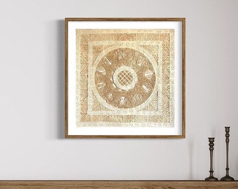 XL Mexican Handmade Amate Paper 31.25"sq (Frame Not Included) Cream SQ Intricate Weave Semicircles Artisan Design Art