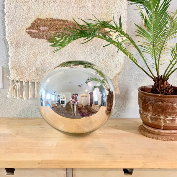 10” Blown Glass Mercury Barragan Ball, Mercury Globe w/ Wood Stand