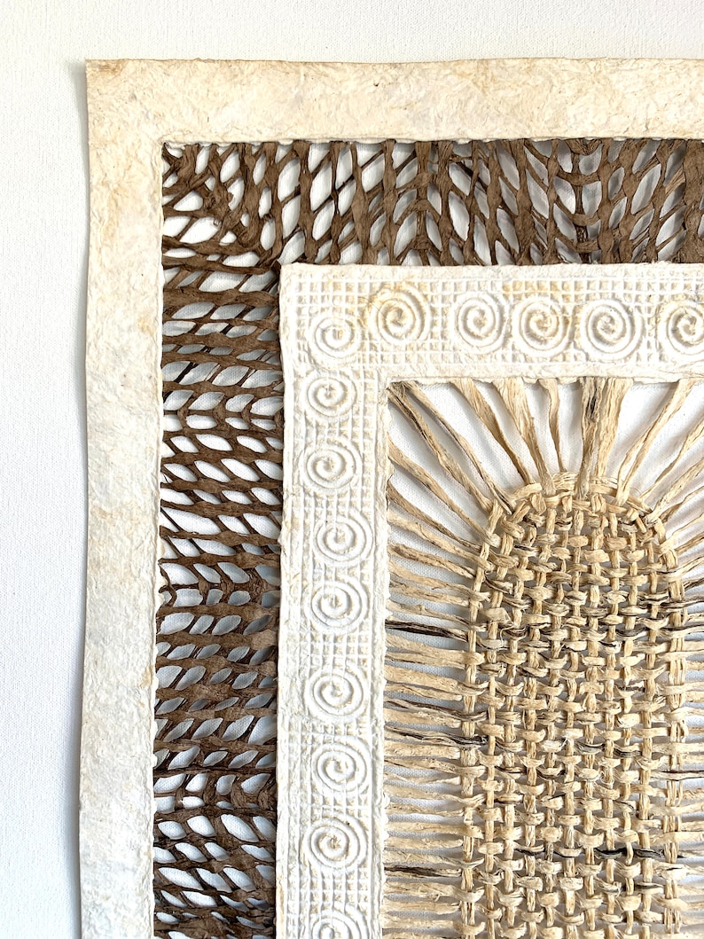 XL Mexican Handmade Amate Paper 15.5 x 47 Frame Not Included Cream Brown Linear Weave Sunburst Artisan Design Art afbeelding 8