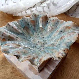 Decorative pottery bowl, coastal decor, catch all, centerpiece, coffee table bowl, handmade ceramic bowl, gift, shell inspired pottery