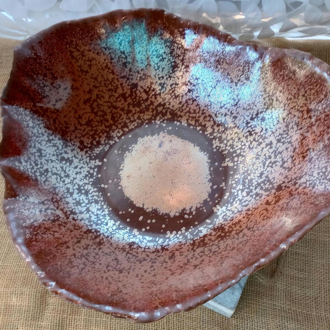 Large Decorative Pottery Bowl, Red Ceramic Bowl, Fine Art Ceramics, Coffee Table Bowl, Copper ...