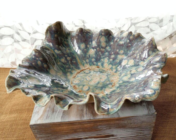Extra Large Decorative Pottery Bowl, Coastal Decor, Centerpiece, Coffee ...