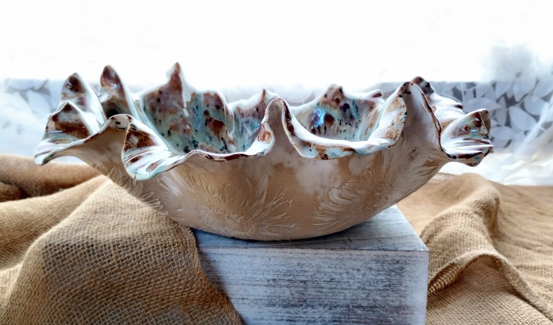 Large Pottery Bowl, Botanical Pottery, Decorative Bowl, Fruit Bowl