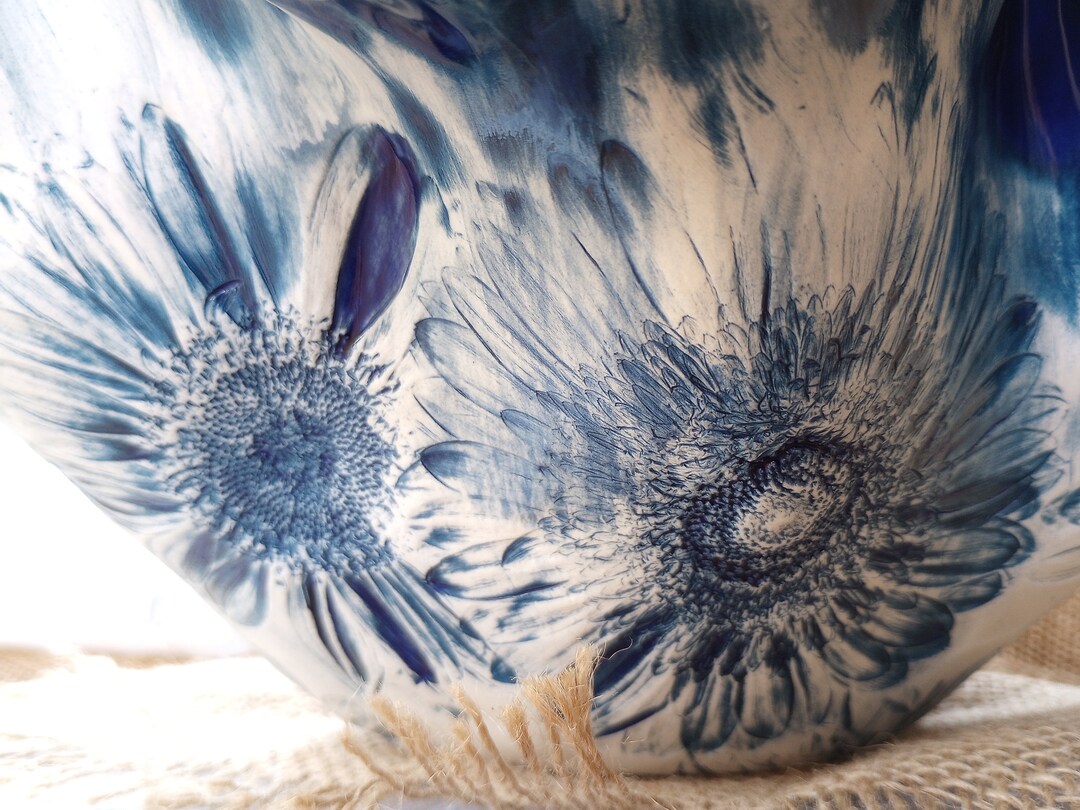 Large Pottery Bowl, Botanical Pottery, Decorative Bowl, Fine Art