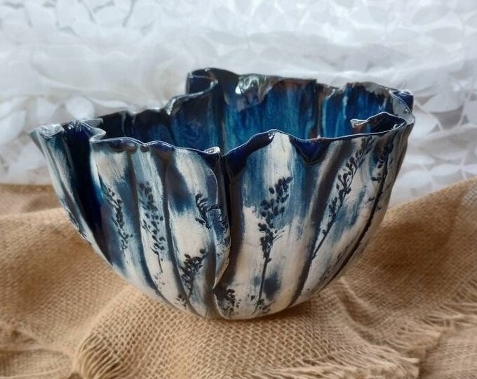 Large Pottery Bowl, Botanical Pottery Bowl, Fruit Bowl, Centerpiece