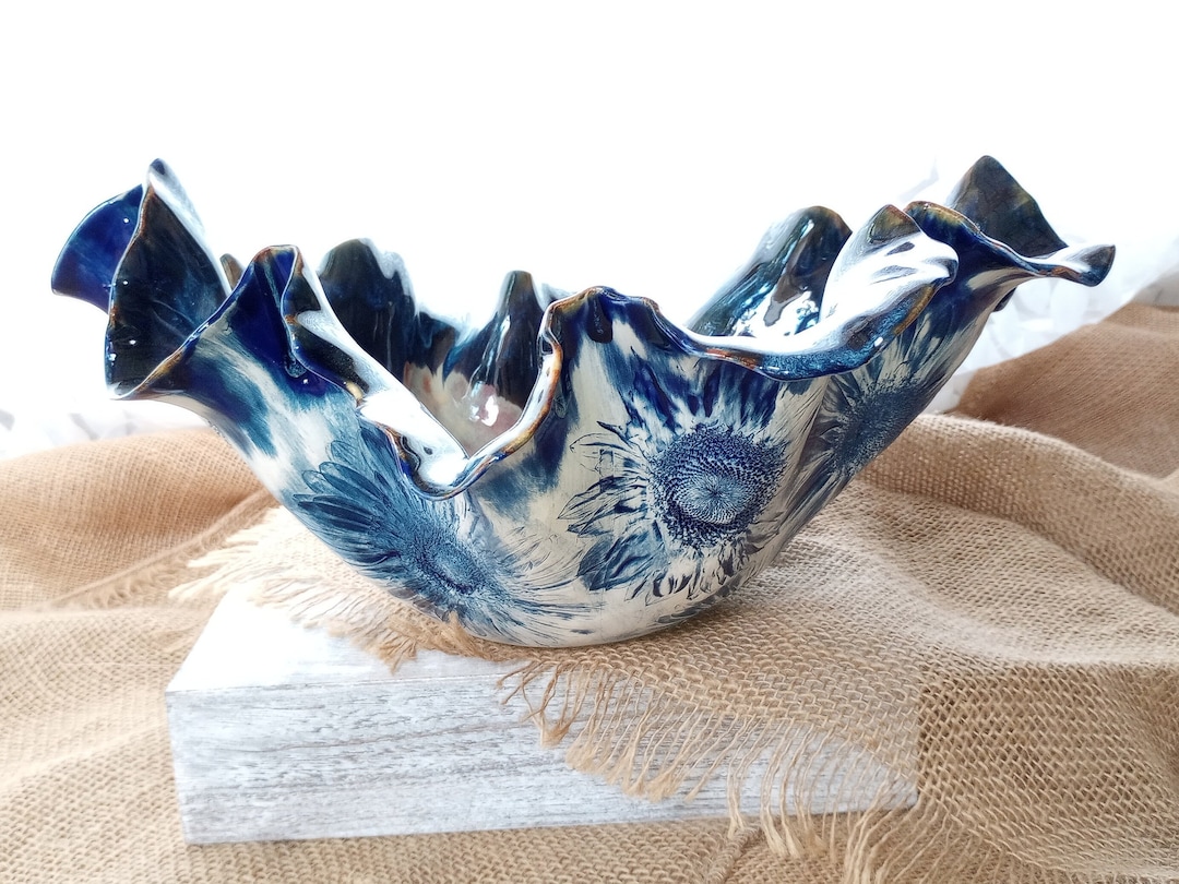 Large Pottery Bowl Botanical Pottery Decorative Bowl Fine Etsy