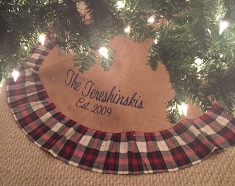 monogrammed christmas tree skirt winter plaid burlap navy red gold and winter white - Tartan Plaid Christmas Decor monogrammed christmas tree skirt winter plaid burlap navy red gold and winter white - Tartan Plaid Christmas Decor