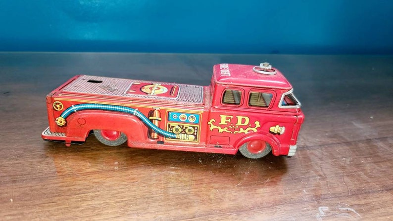 1950s Japanese Tin Fire truck for PARTS. image 1