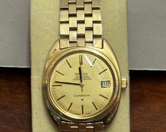 Vintage Omega Automatic Constellation Watch with Rare Green Gold Cap