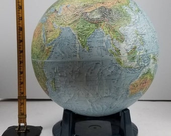 Large Vintage Topigraphical World Globe on Stand. Great condition!