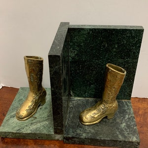 Vintage Marble and Brass Boot Bookends image 2