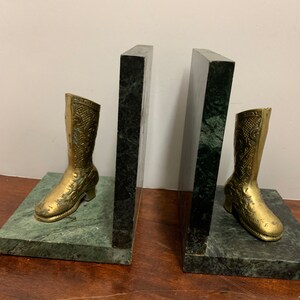 Vintage Marble and Brass Boot Bookends image 1