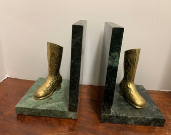 Vintage Marble and Brass Boot Bookends